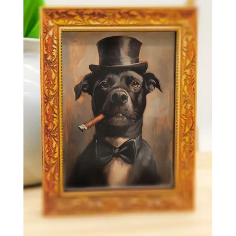 Miniature Black Lab Dapper Dog Portrait Magnetic Top Hat Cigar
